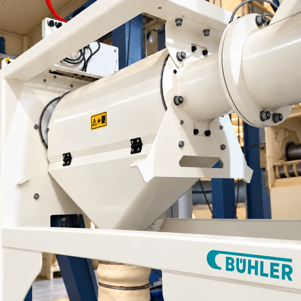 Retouched close-up of the mill’s BÜHLER rice-polishing machine