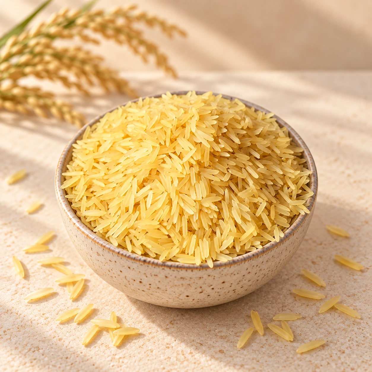 Sella Basmati rice in a ceramic bowl