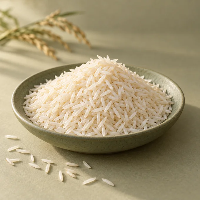 Traditional / Raw Basmati rice in a ceramic bowl